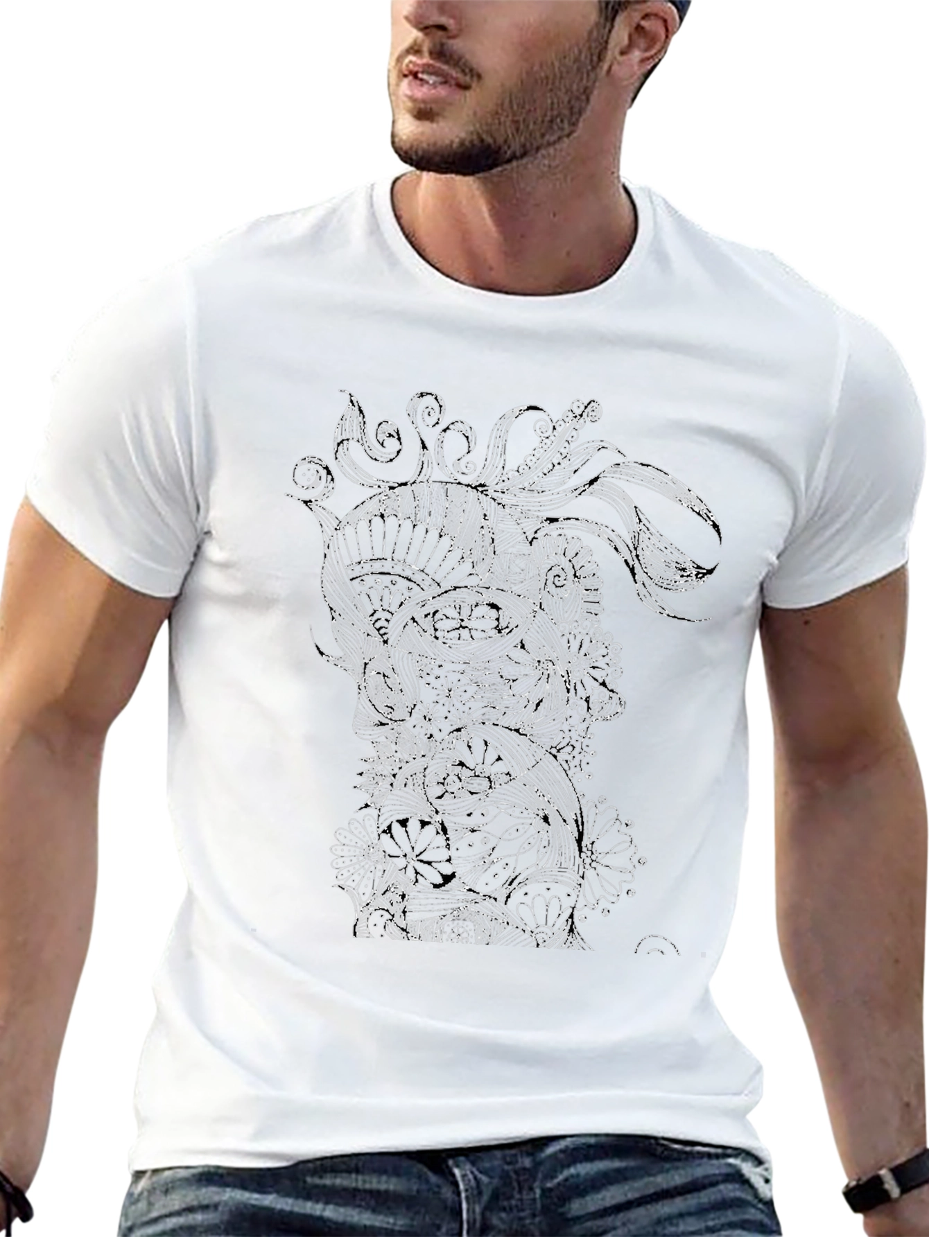 Abstract Floral Graphic Black T-Shirt