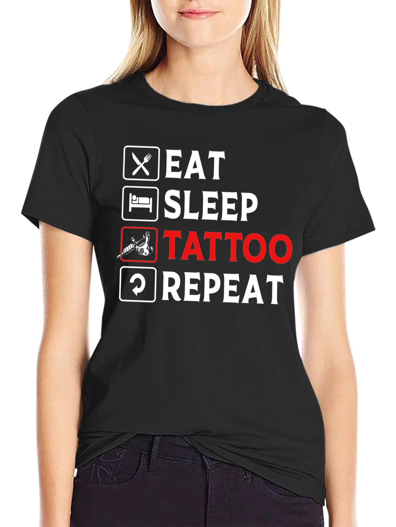 Eat Sleep Tattoo Repeat Black T-Shirt