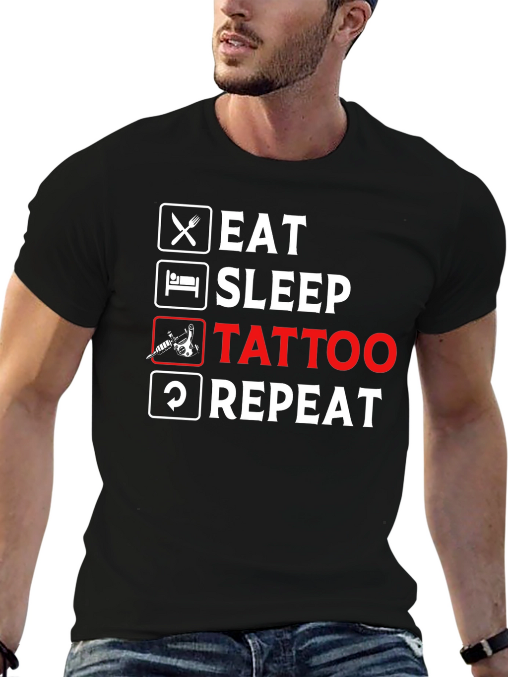Eat Sleep Tattoo Repeat Black T-Shirt