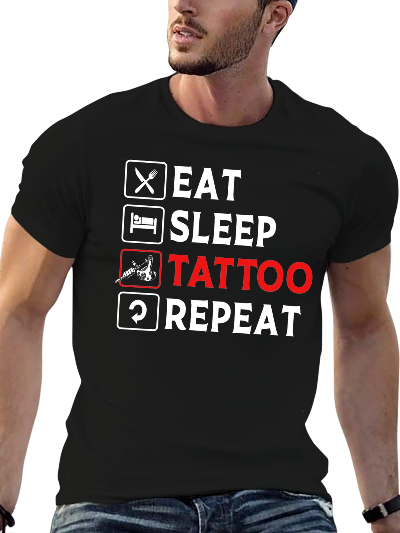 Eat Sleep Tattoo Repeat Black T-Shirt