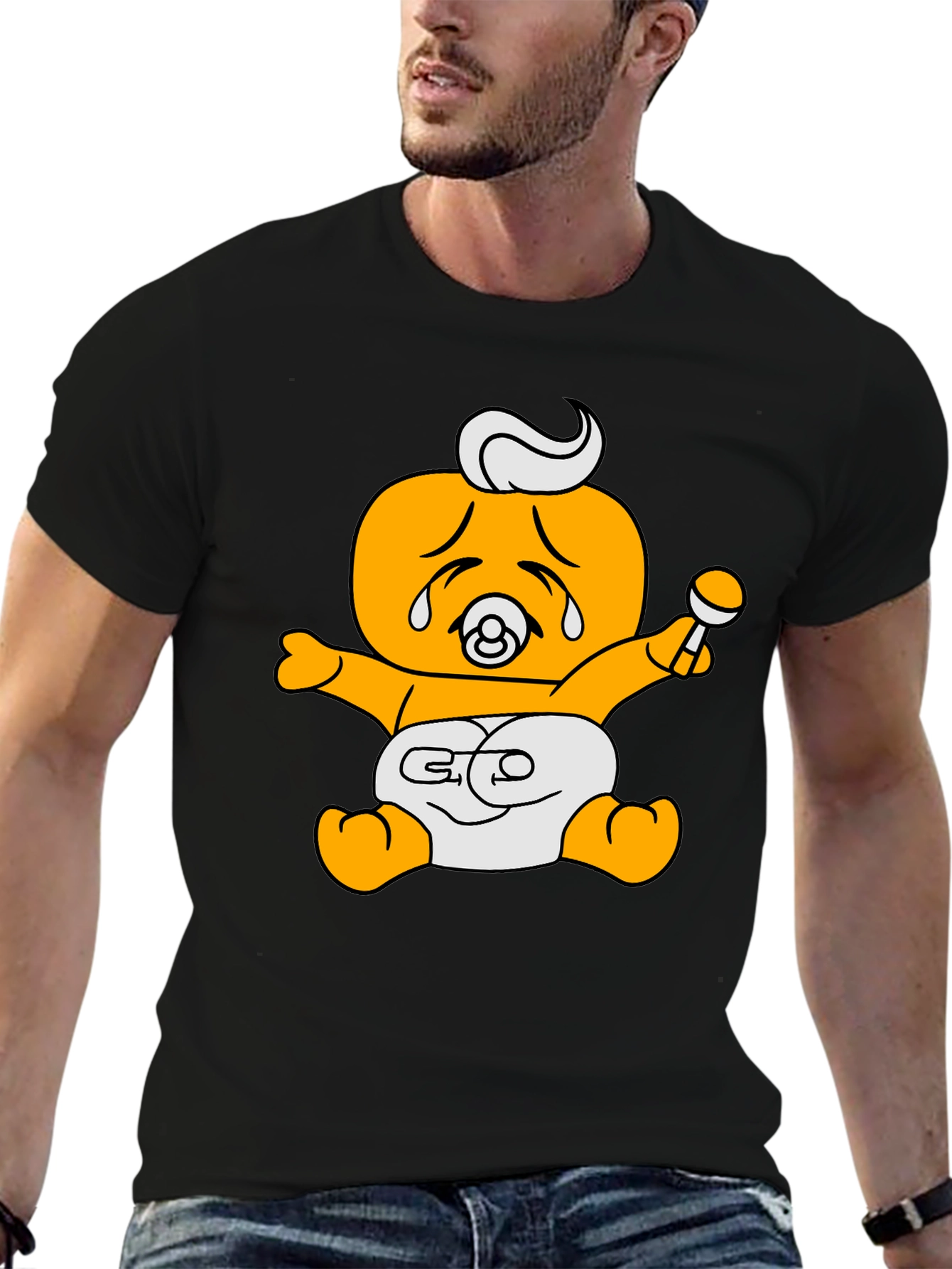 Funny Crying Baby Cartoon Graphic Black T-Shirt