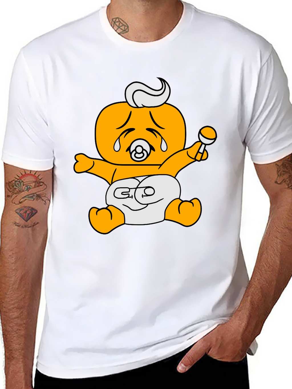 Funny Crying Baby Cartoon Graphic Black T-Shirt