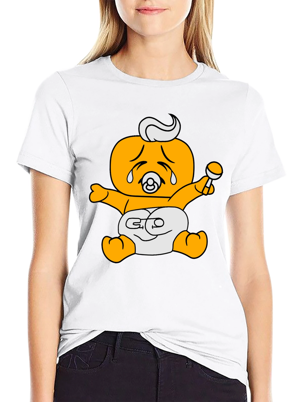 Funny Crying Baby Cartoon Graphic Black T-Shirt