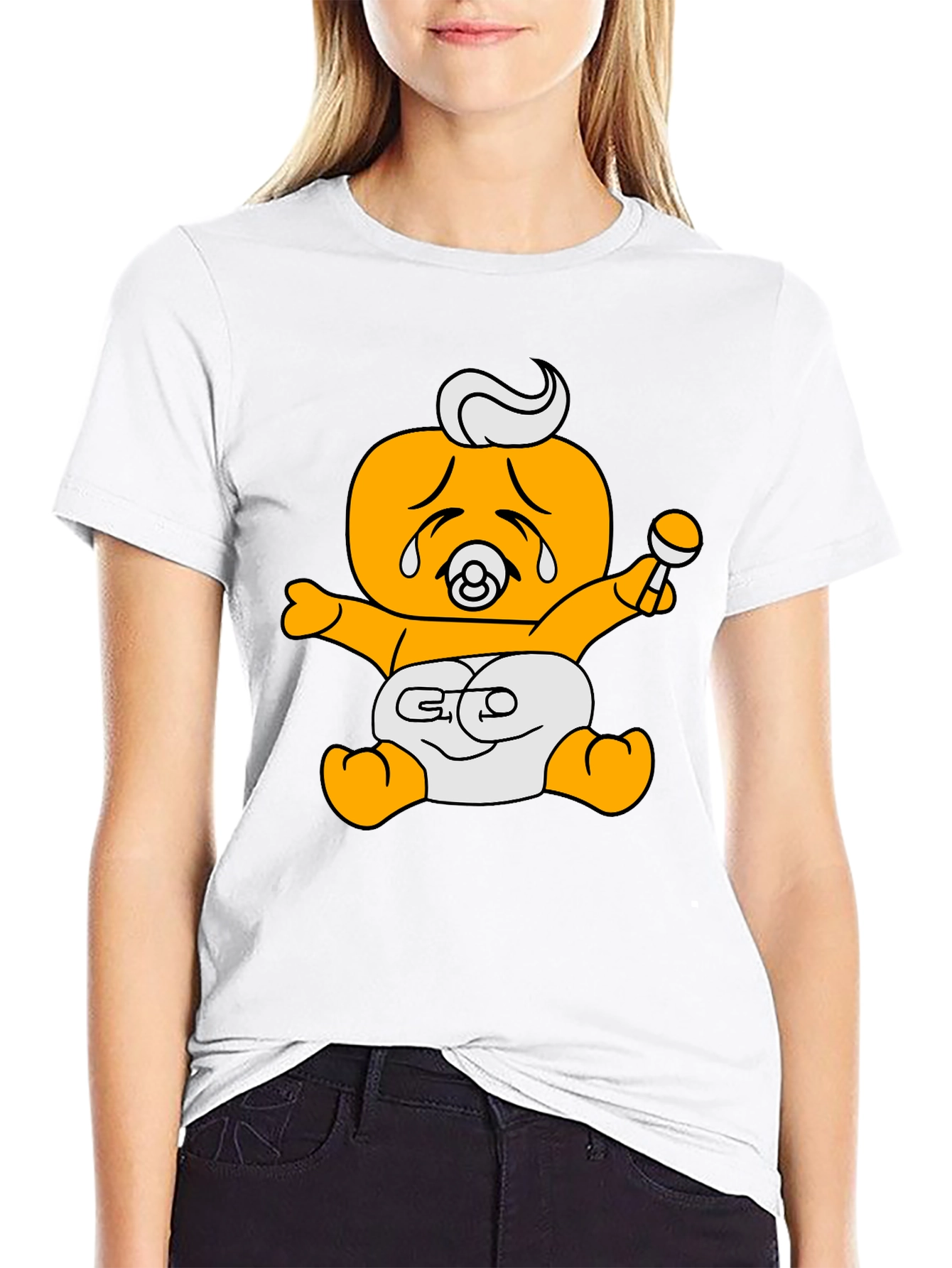 Funny Crying Baby Cartoon Graphic Black T-Shirt