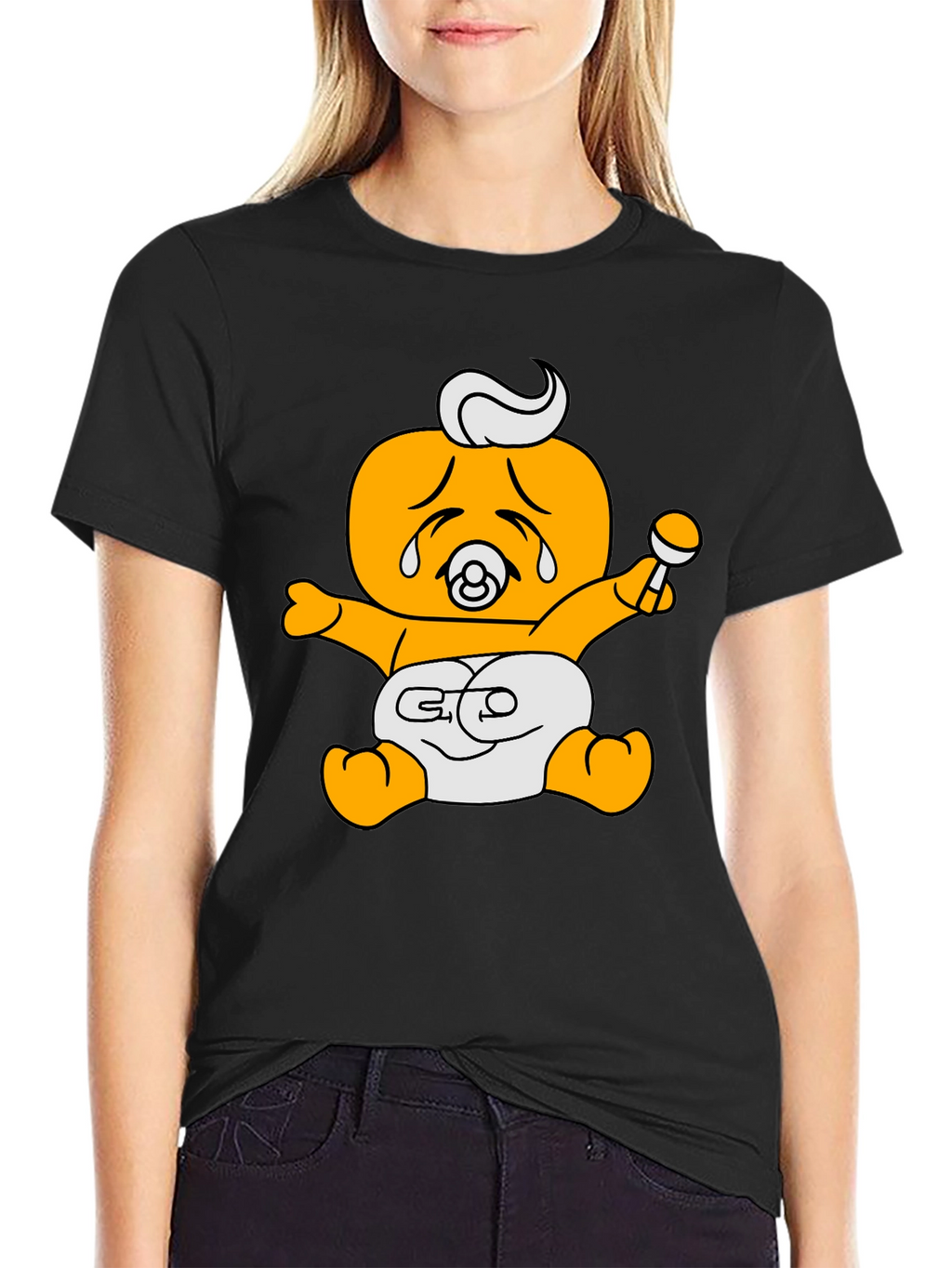 Funny Crying Baby Cartoon Graphic Black T-Shirt