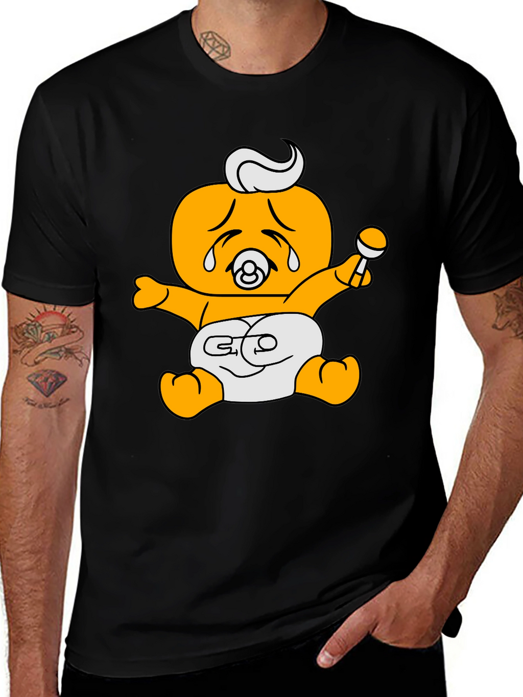 Funny Crying Baby Cartoon Graphic Black T-Shirt