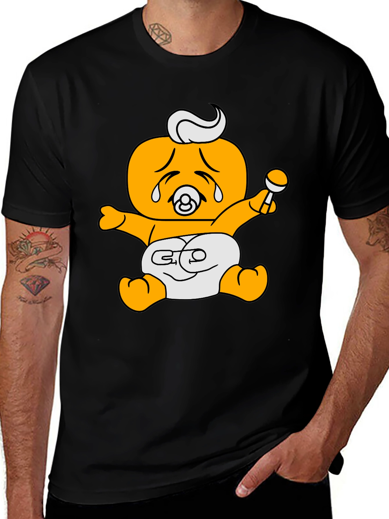 Funny Crying Baby Cartoon Graphic Black T-Shirt