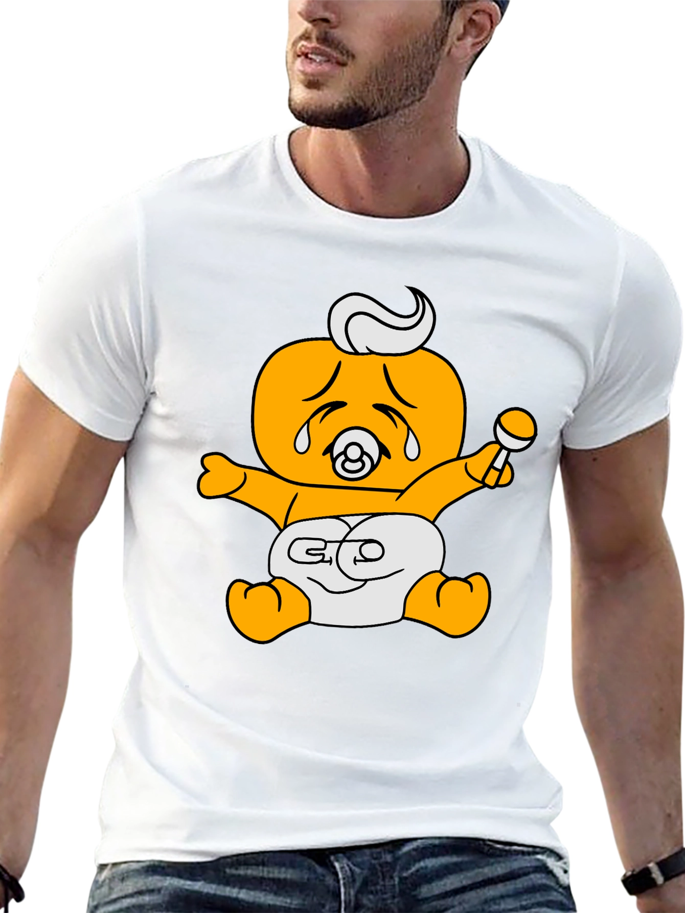 Funny Crying Baby Cartoon Graphic Black T-Shirt