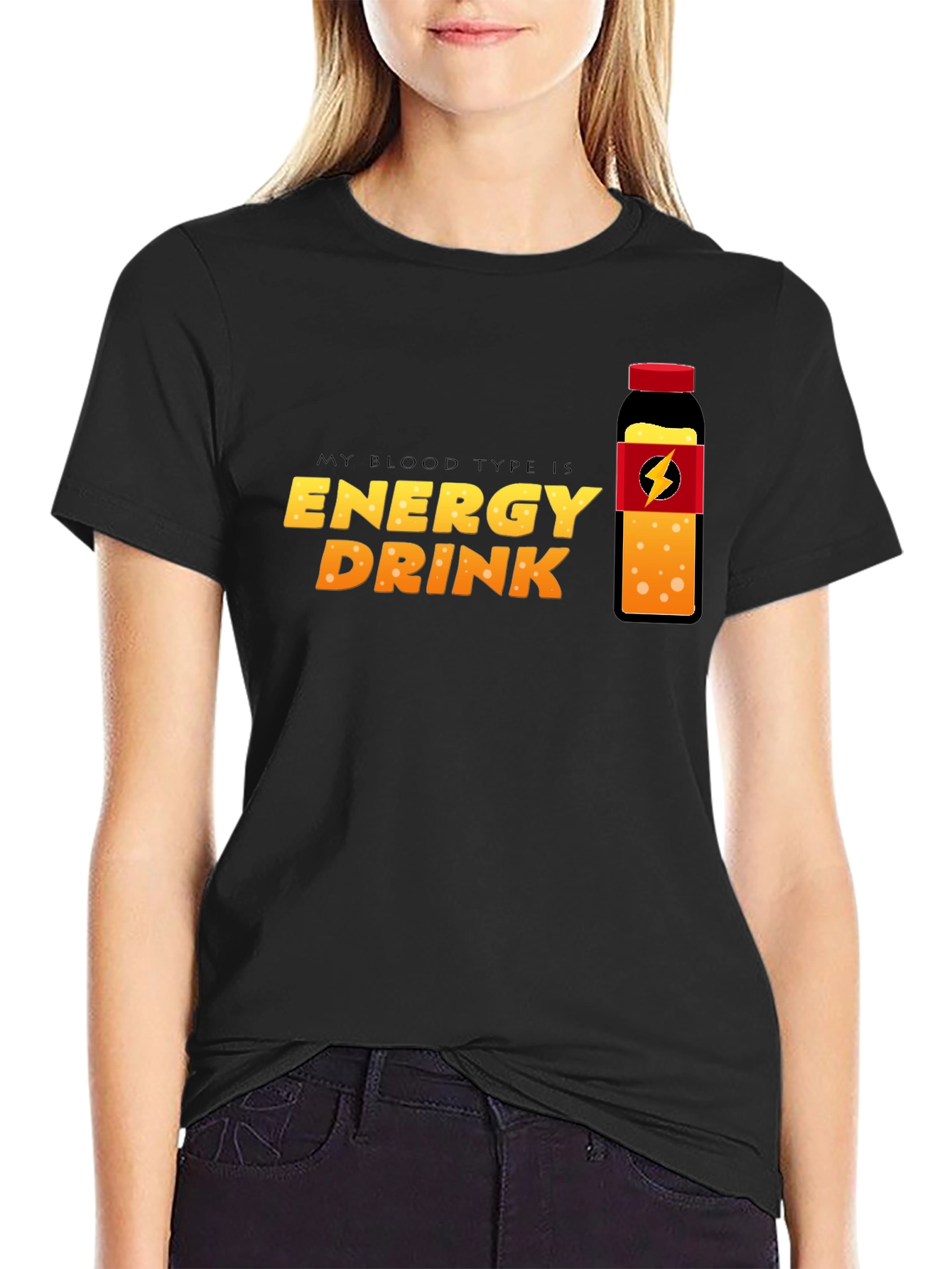 Energy Drink Blood Type T-Shirt - Black Crew Neck Tee