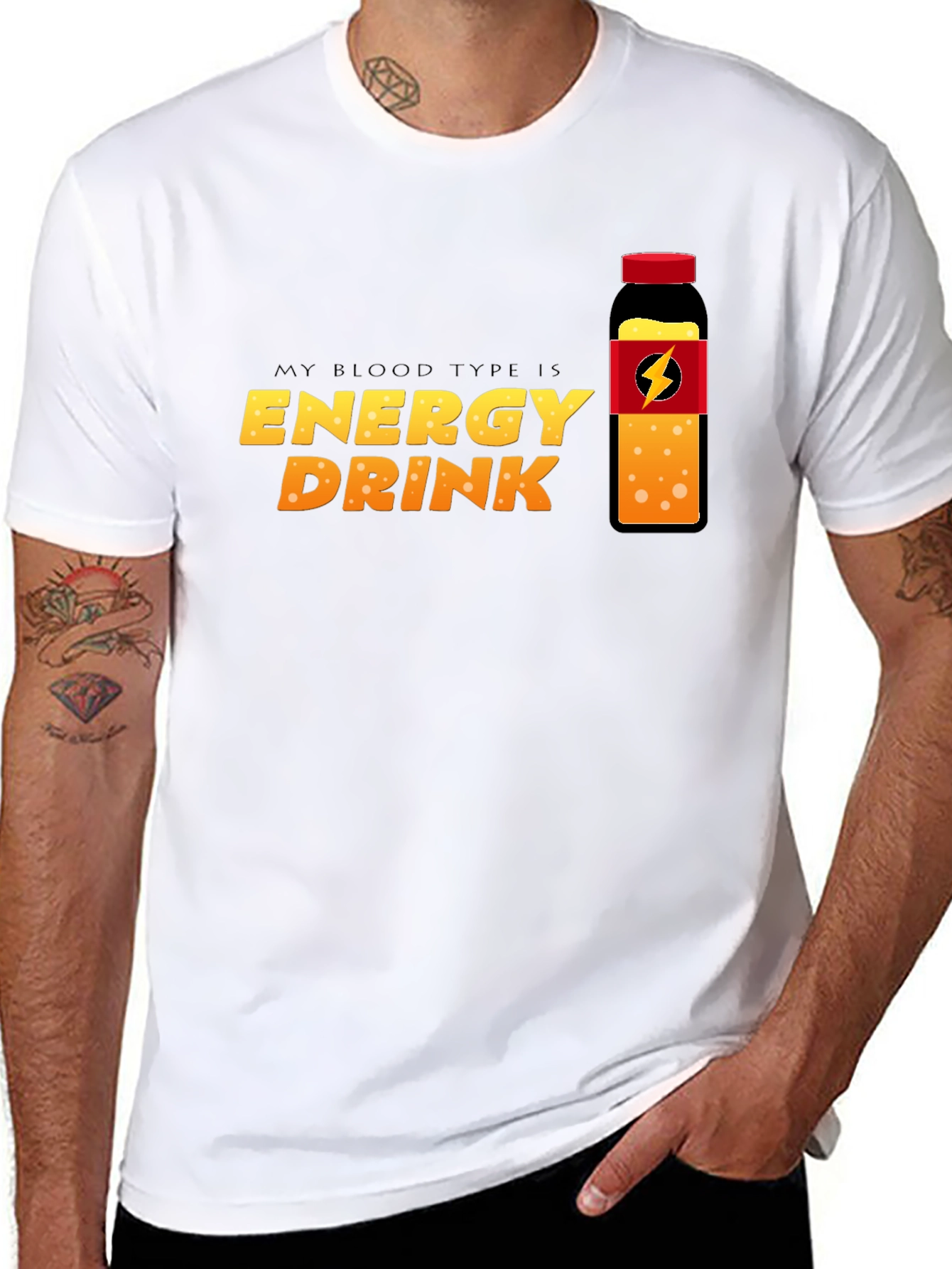 Energy Drink Blood Type T-Shirt - Black Crew Neck Tee