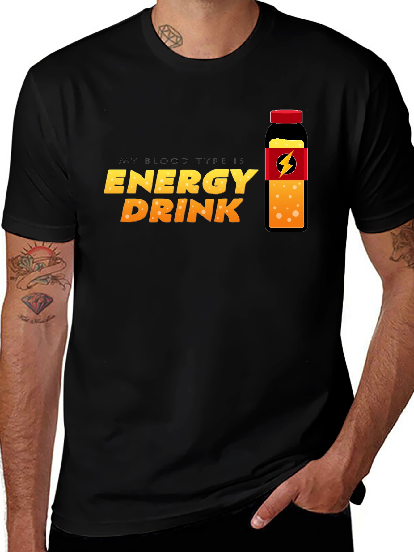 Energy Drink Blood Type T-Shirt - Black Crew Neck Tee