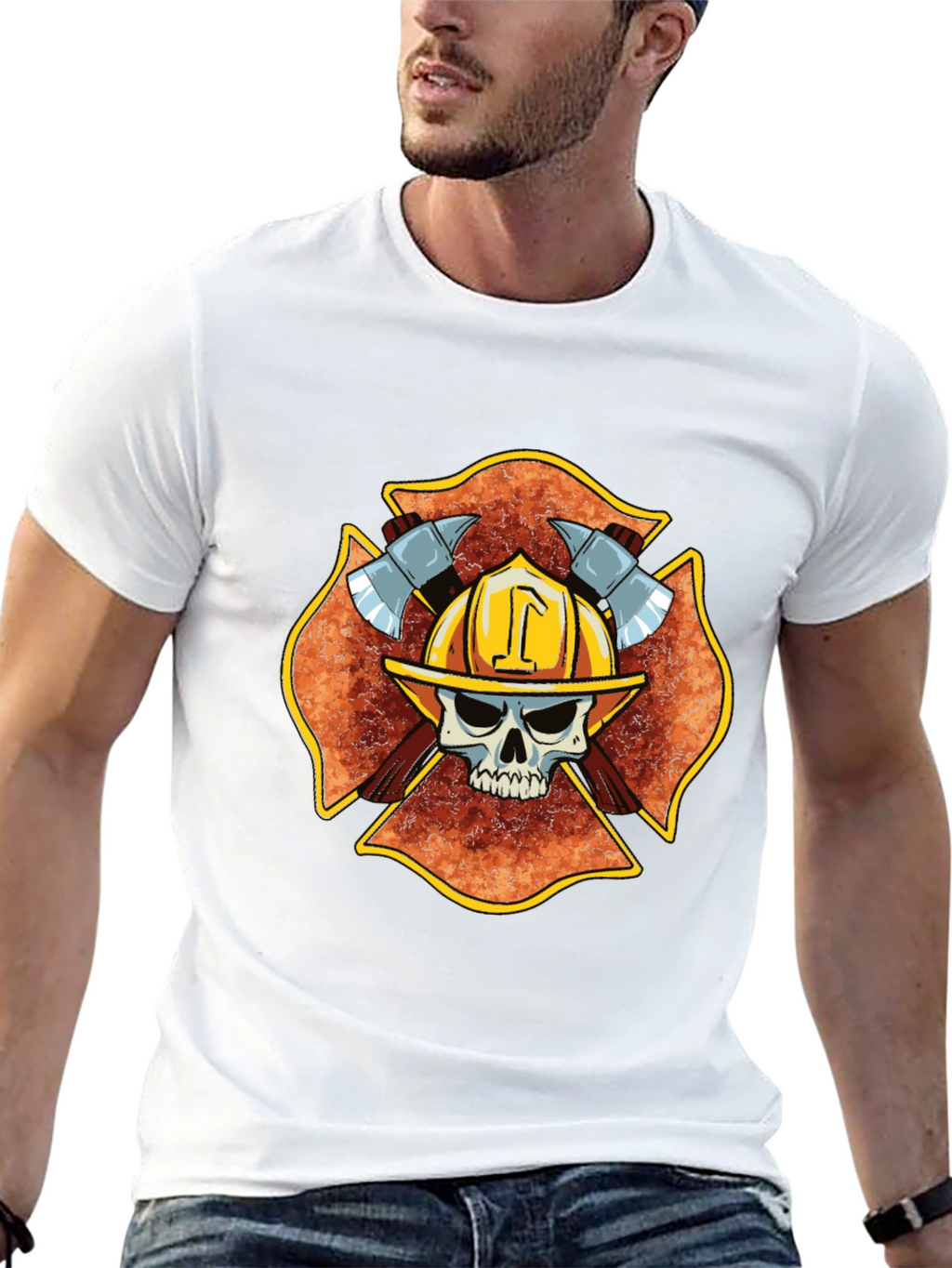 Firefighter Skull Maltese Cross T-Shirt