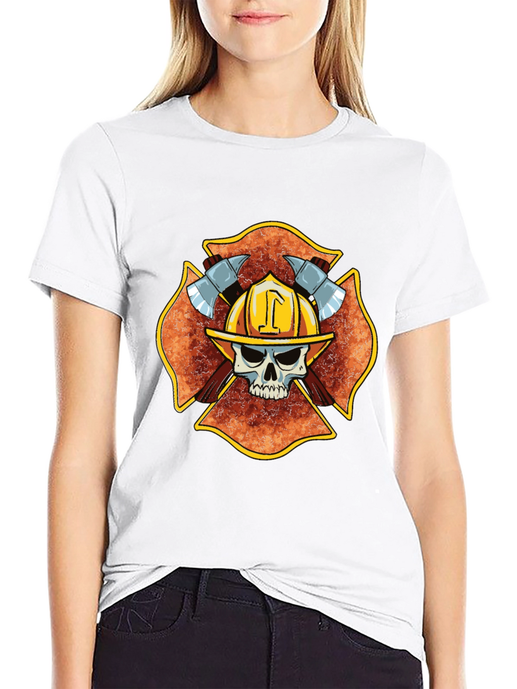 Firefighter Skull Maltese Cross T-Shirt