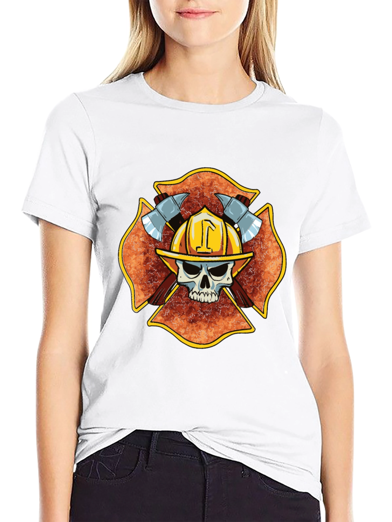 Firefighter Skull Maltese Cross T-Shirt