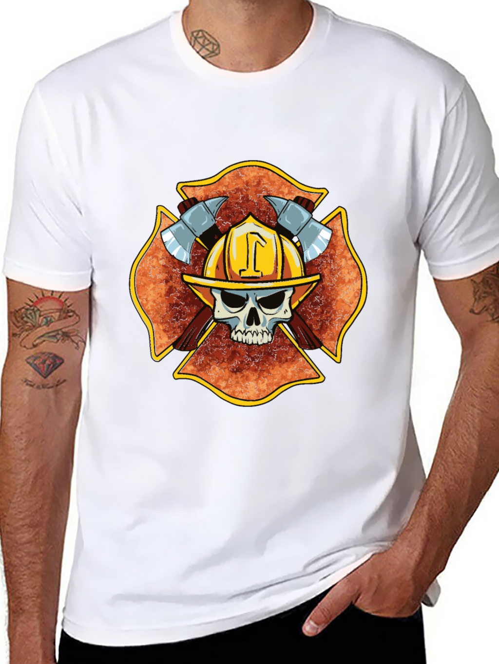 Firefighter Skull Maltese Cross T-Shirt
