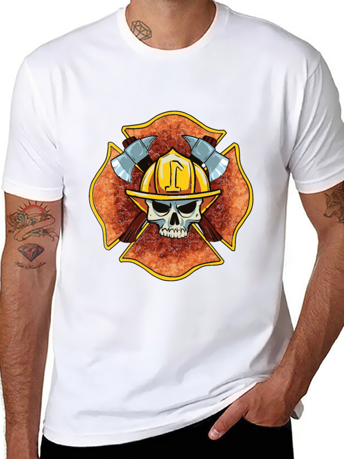 Firefighter Skull Maltese Cross T-Shirt