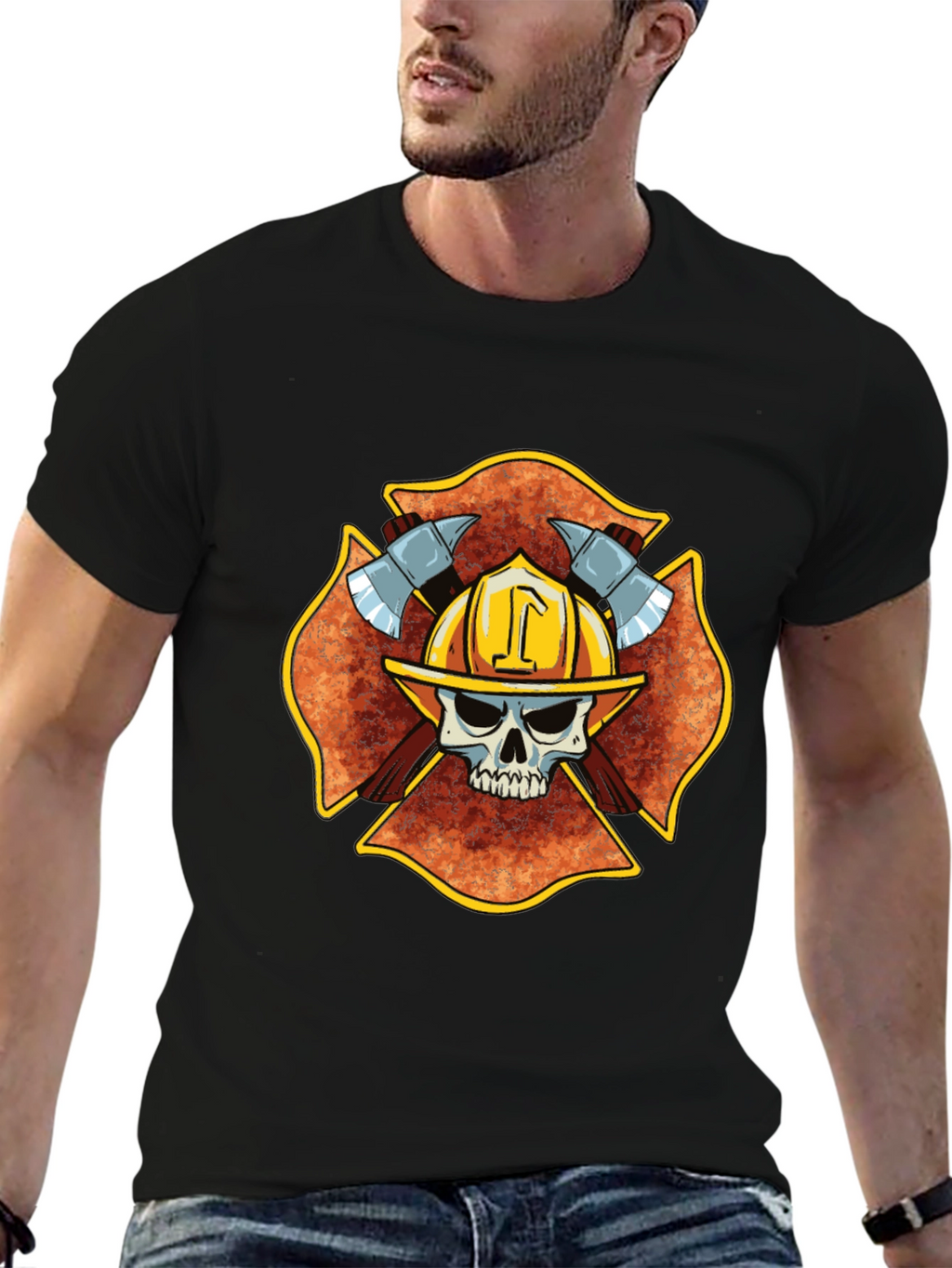 Firefighter Skull Maltese Cross T-Shirt