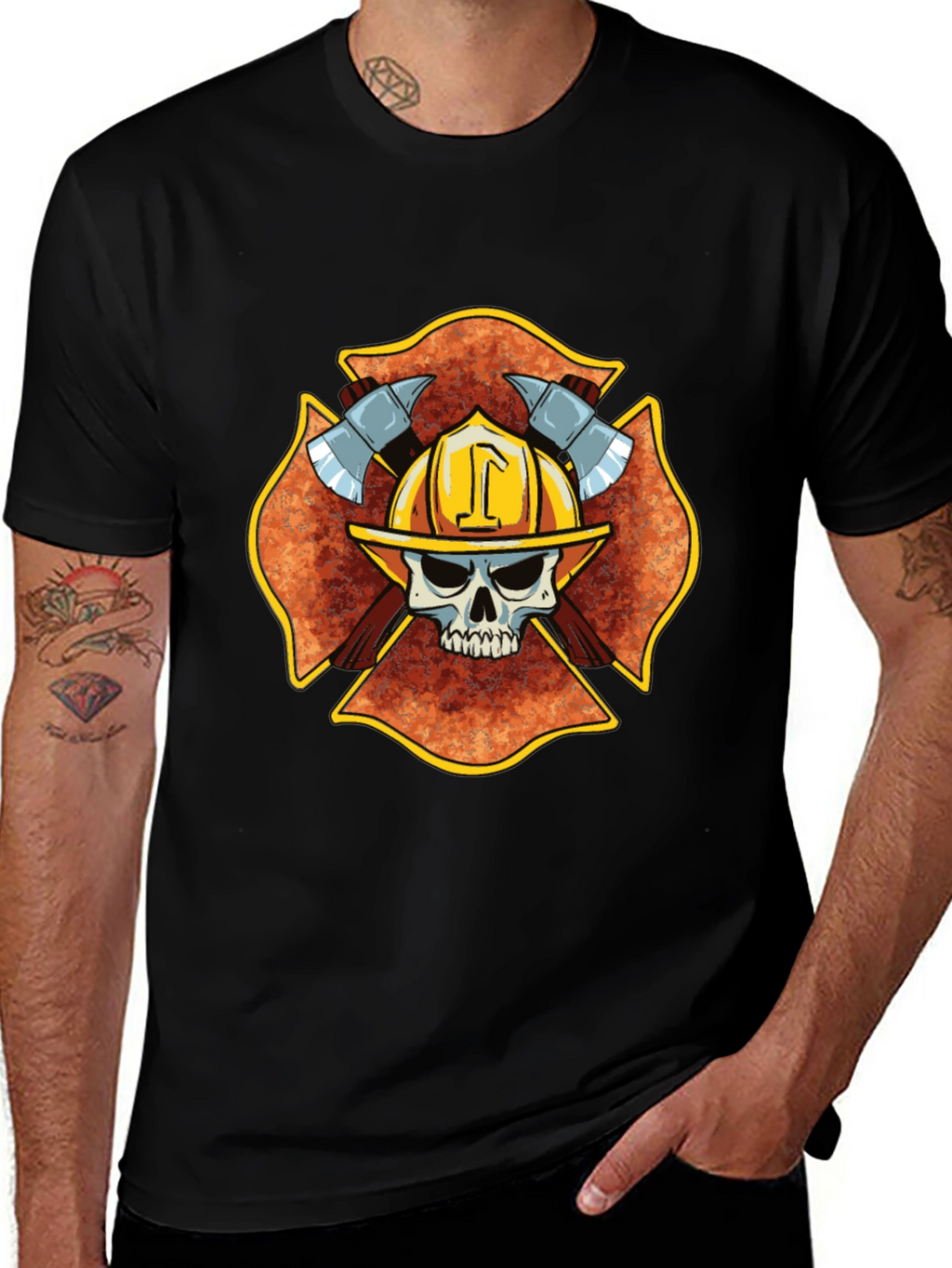 Firefighter Skull Maltese Cross T-Shirt