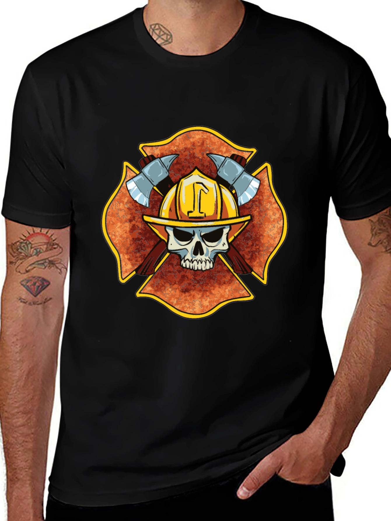 Firefighter Skull Maltese Cross T-Shirt