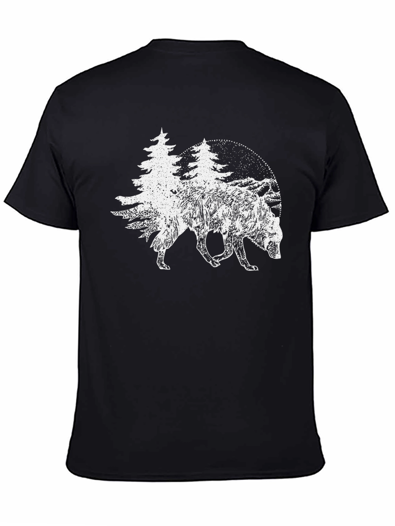 Nature Wolf Graphic Tee - Black Cotton T-Shirt