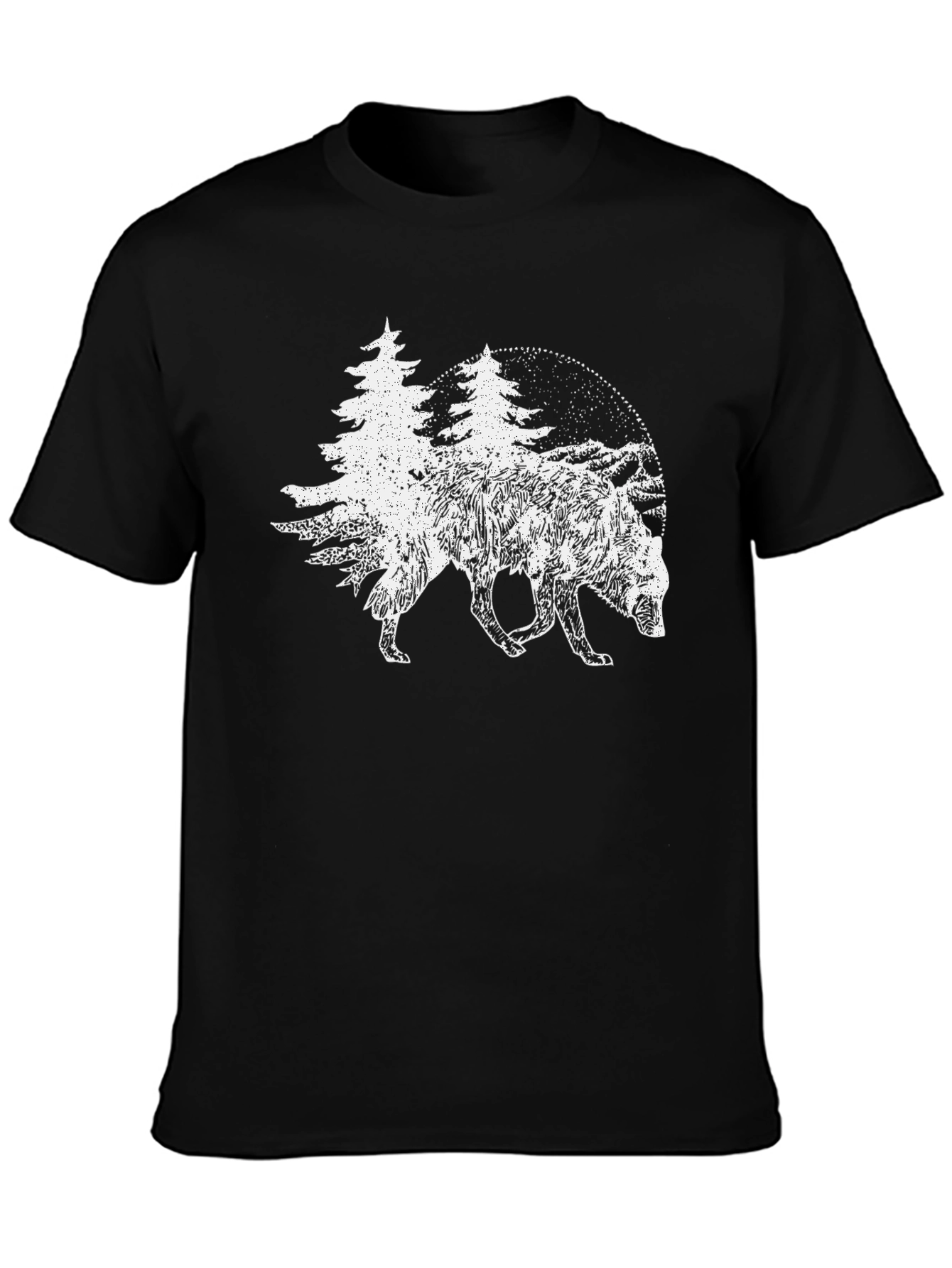 Nature Wolf Graphic Tee - Black Cotton T-Shirt