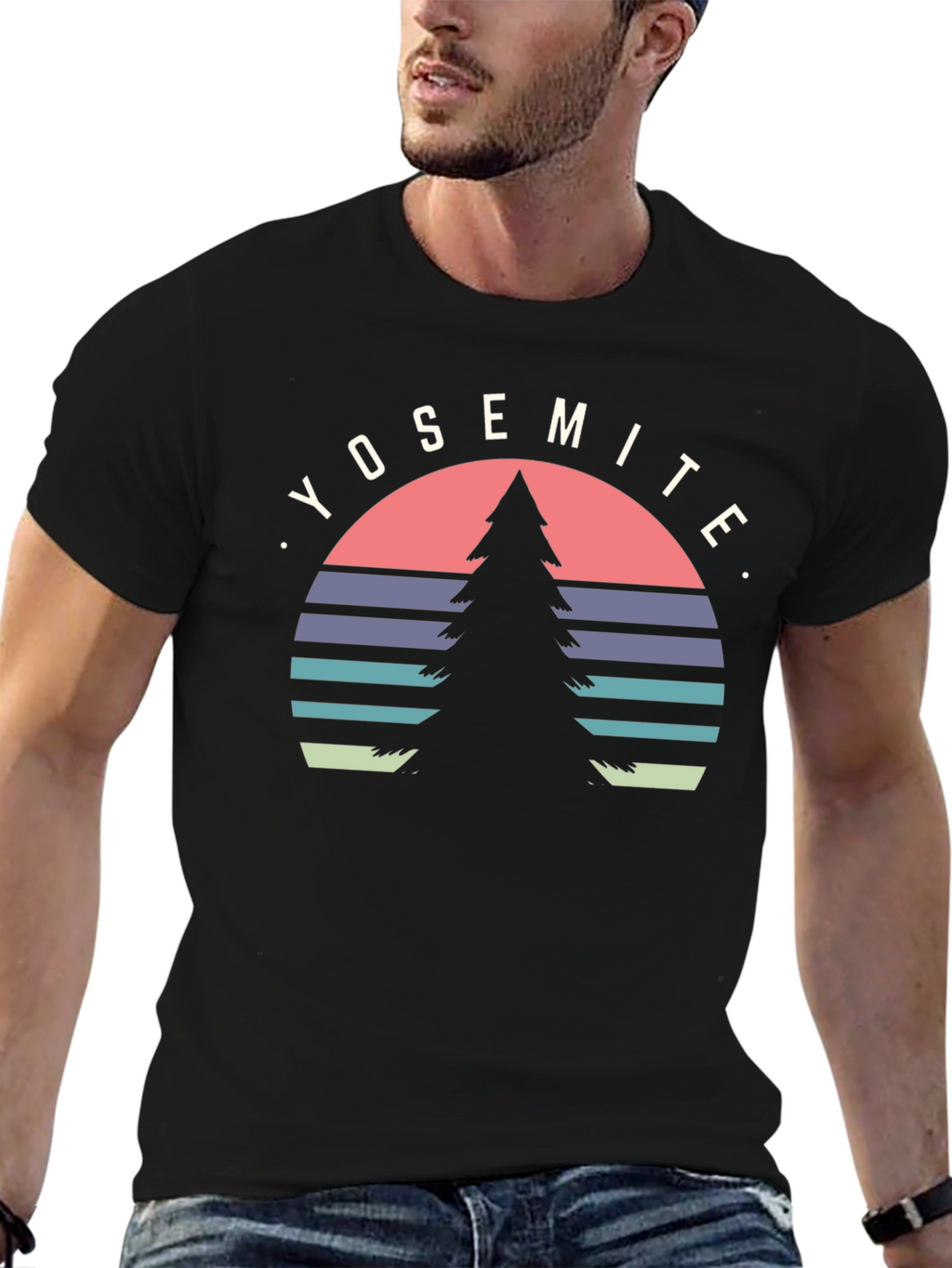 Yosemite Tree Graphic Tee - Black Cotton T-Shirt