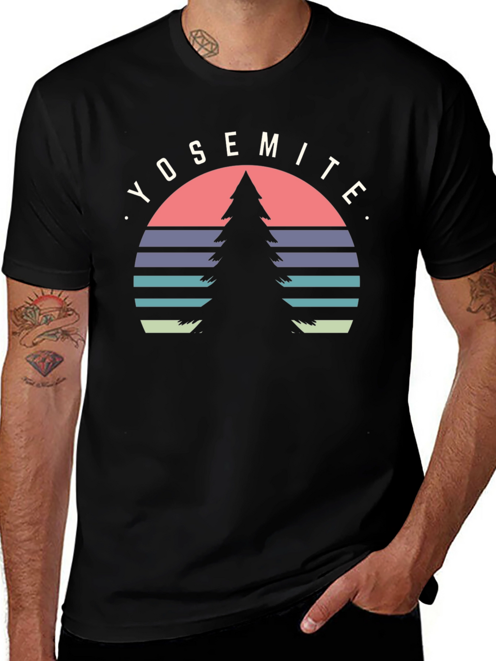 Yosemite Tree Graphic Tee - Black Cotton T-Shirt