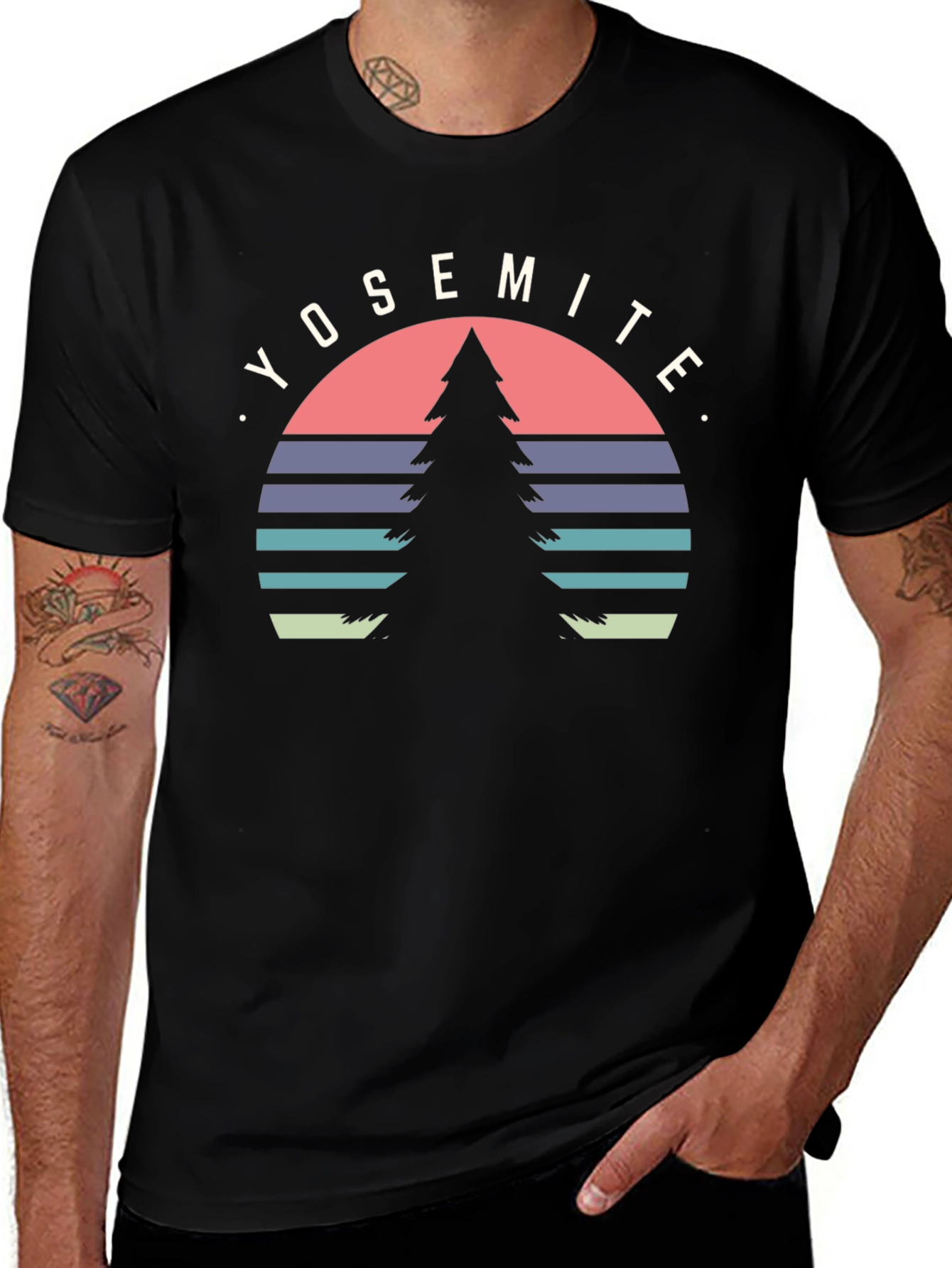 Yosemite Tree Graphic Tee - Black Cotton T-Shirt