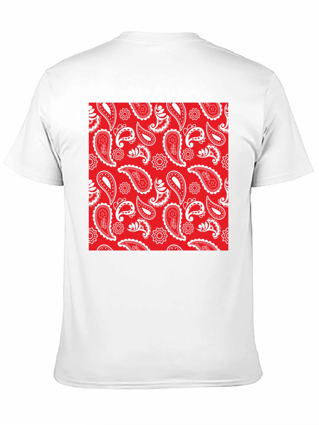 Red Paisley Print Black Crew Neck Tee