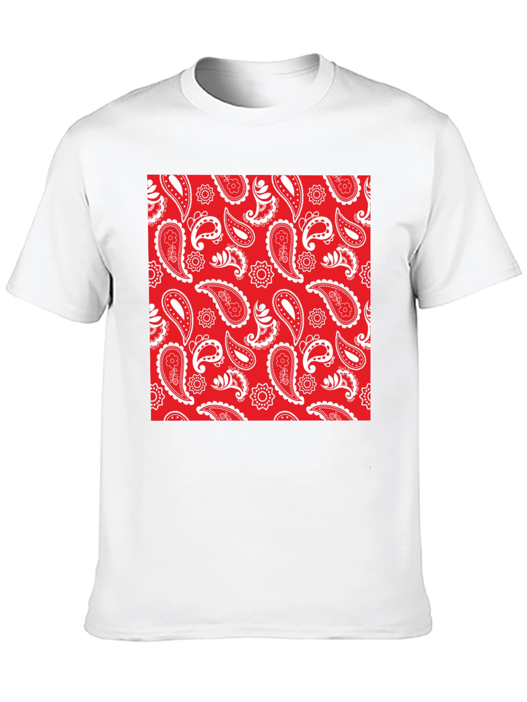 Red Paisley Print Black Crew Neck Tee