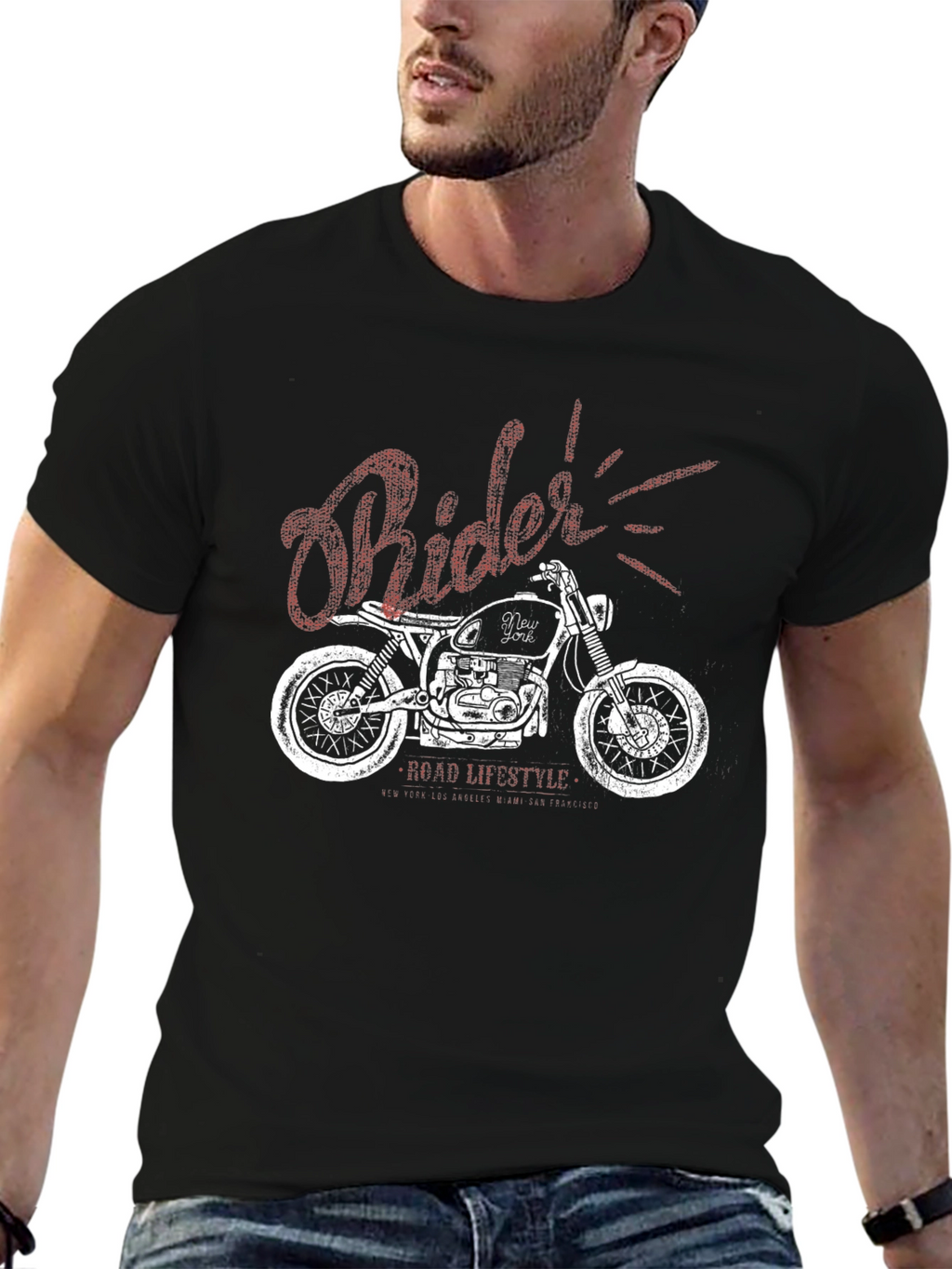 Rider Motorcycle Graphic Black T-Shirt