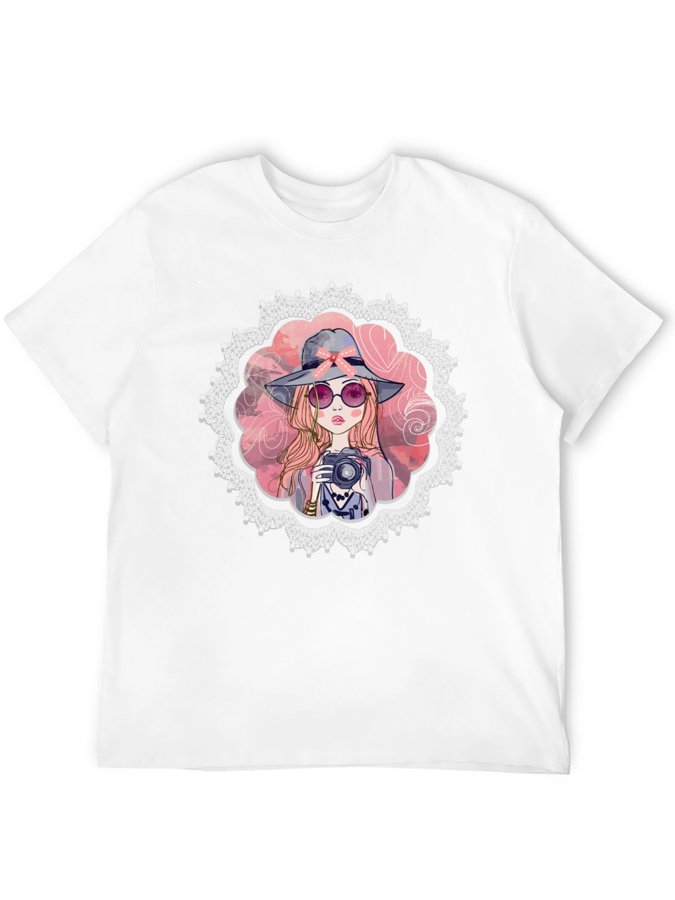 Girl with Camera Graphic Tee - Trendy Casual Shirt