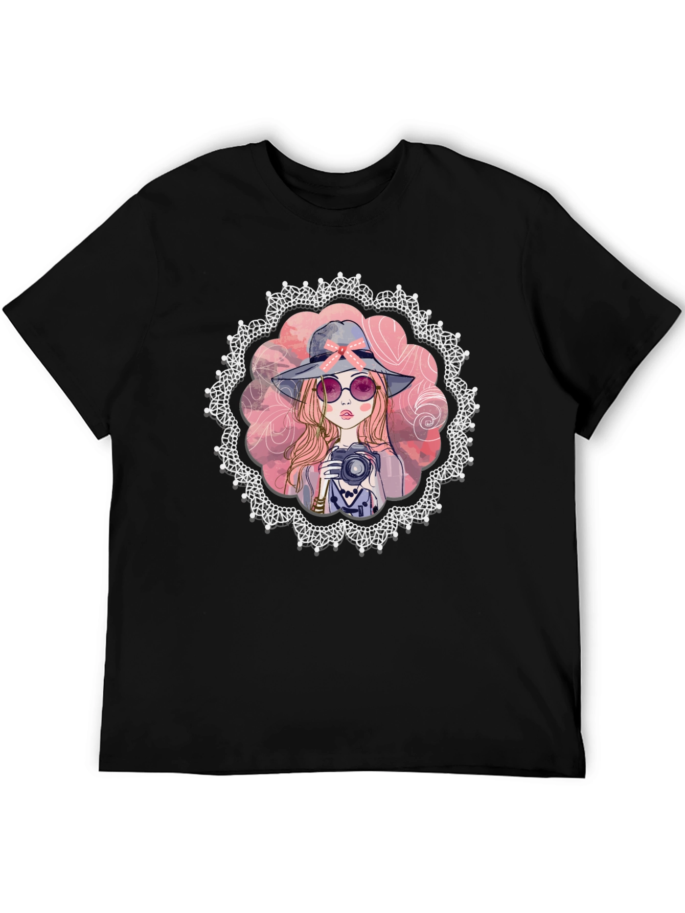 Girl with Camera Graphic Tee - Trendy Casual Shirt
