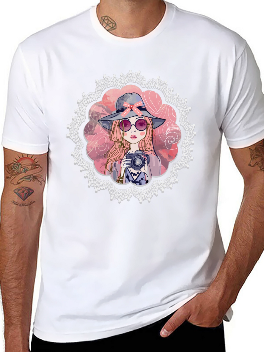 Girl with Camera Graphic Tee - Trendy Casual Shirt