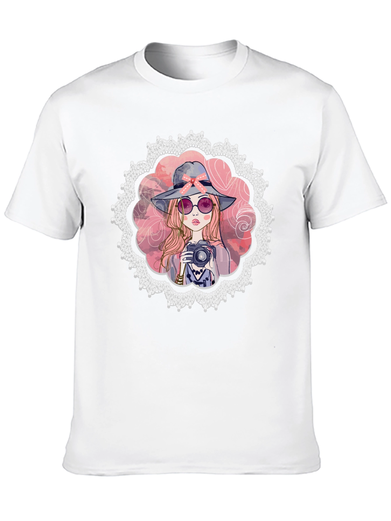 Girl with Camera Graphic Tee - Trendy Casual Shirt
