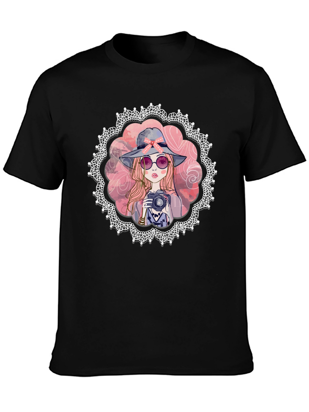 Girl with Camera Graphic Tee - Trendy Casual Shirt