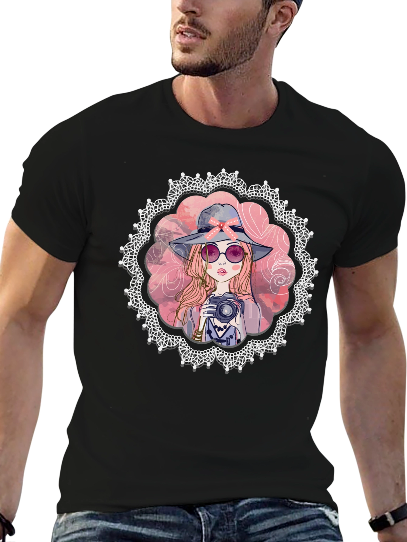 Girl with Camera Graphic Tee - Trendy Casual Shirt