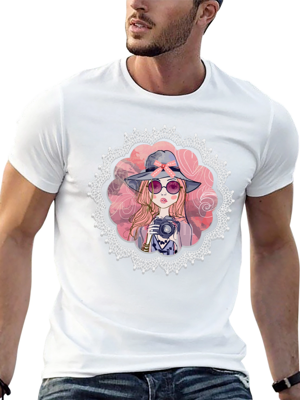 Girl with Camera Graphic Tee - Trendy Casual Shirt