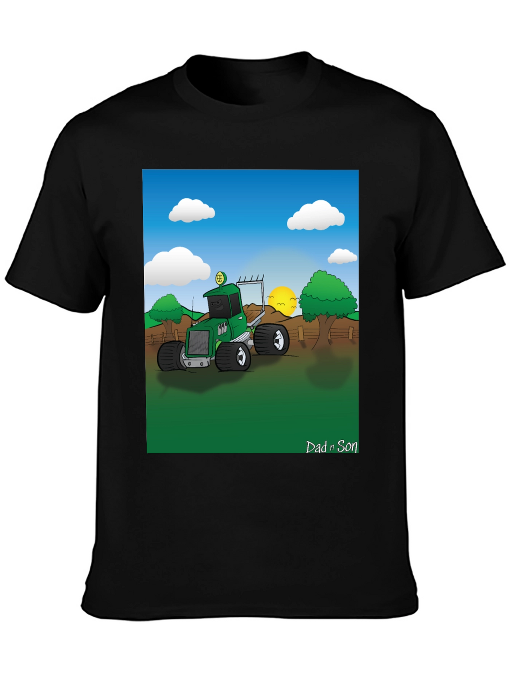 Dad n Son Cartoon Tractor Graphic T-Shirt