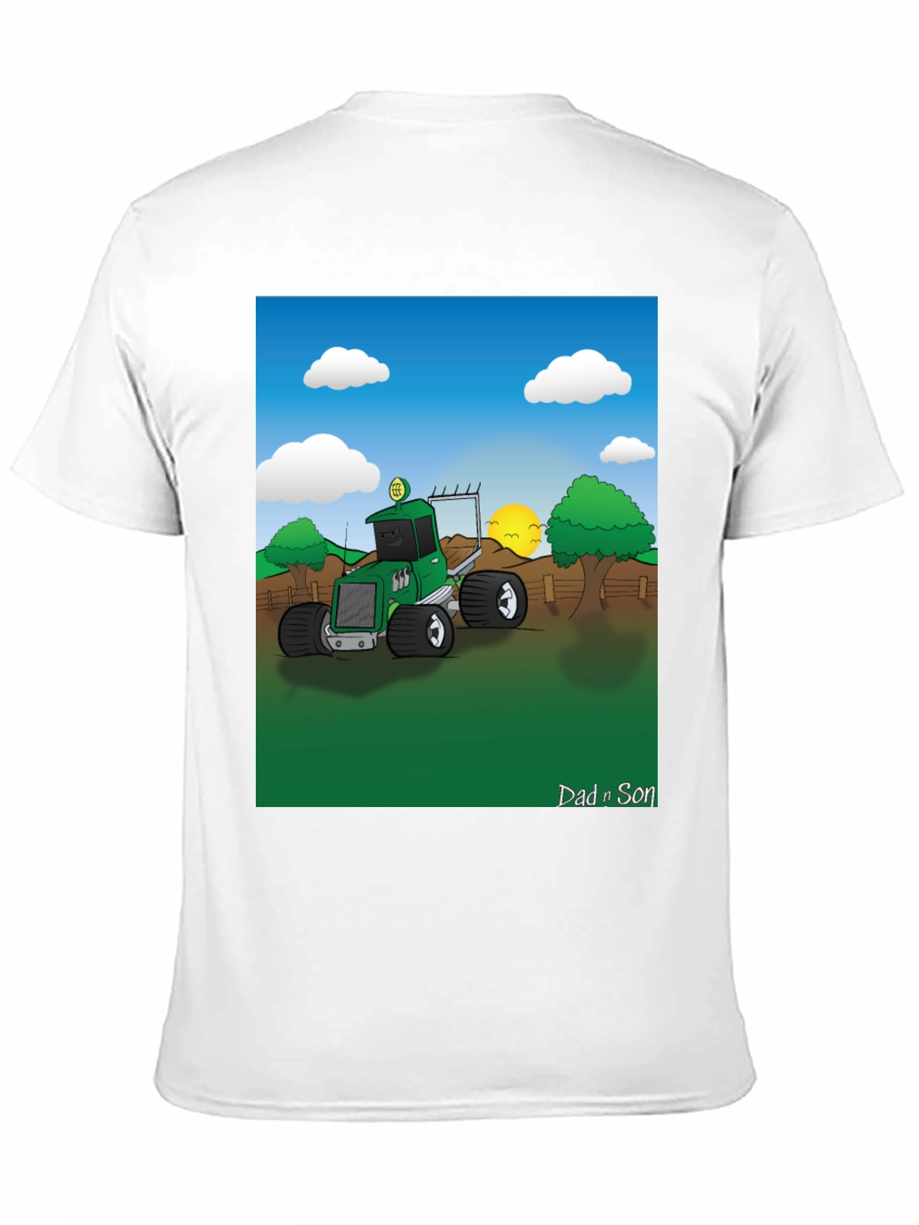 Dad n Son Cartoon Tractor Graphic T-Shirt