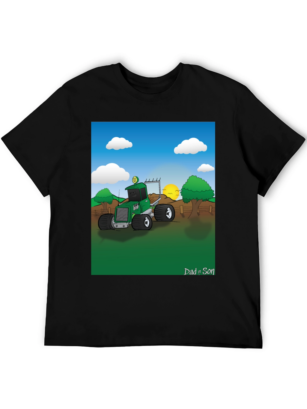 Dad n Son Cartoon Tractor Graphic T-Shirt
