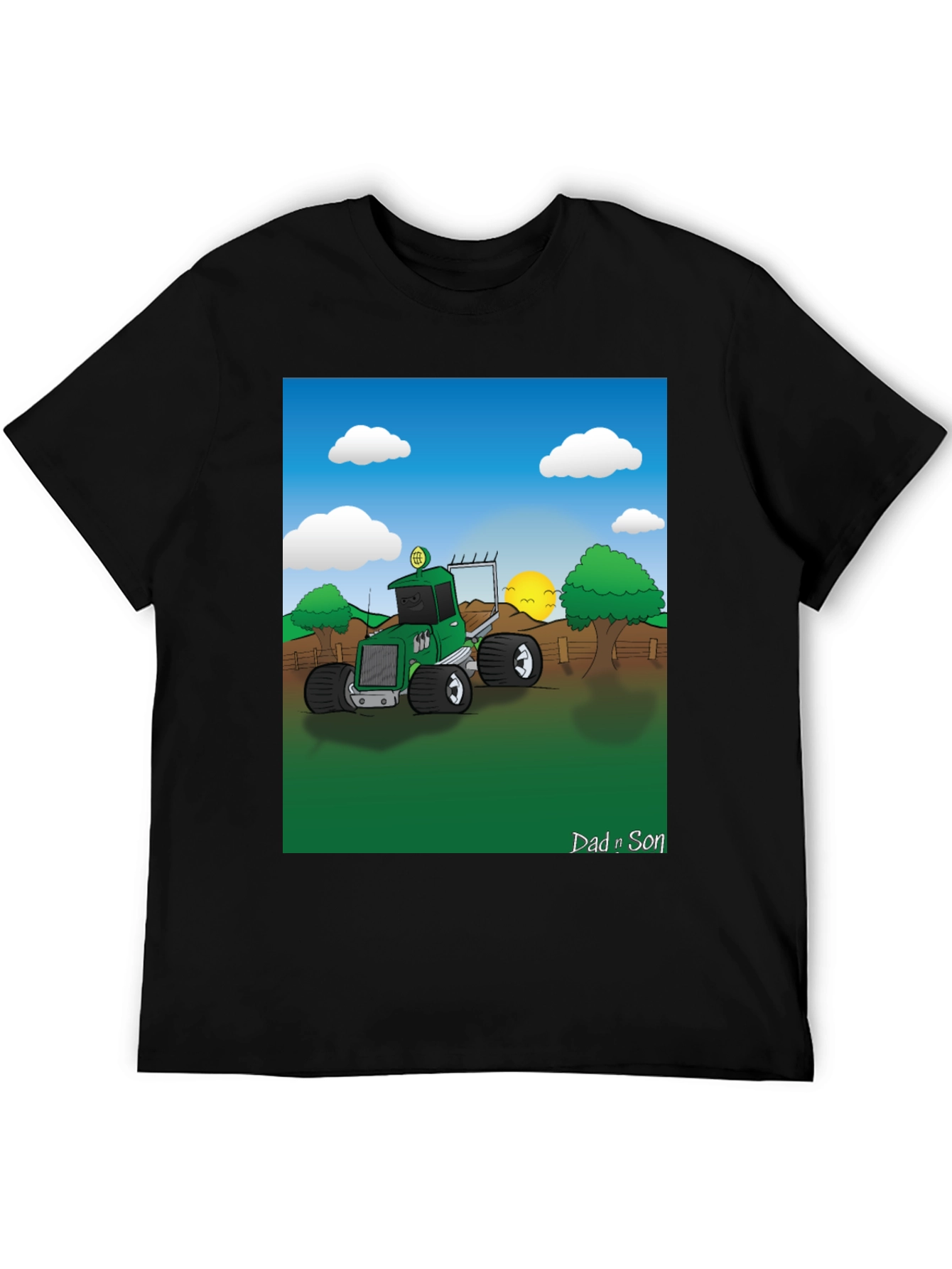 Dad n Son Cartoon Tractor Graphic T-Shirt