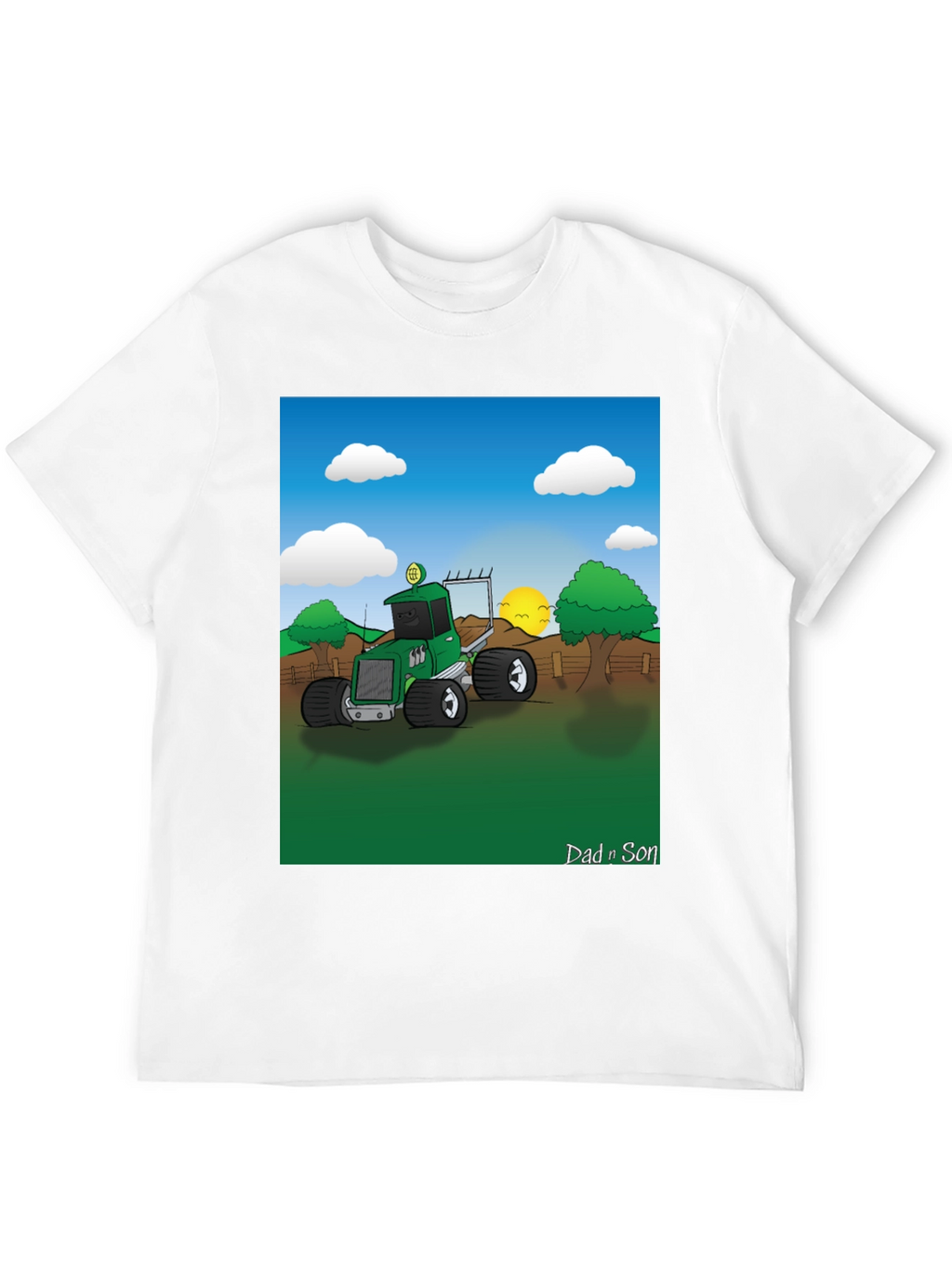 Dad n Son Cartoon Tractor Graphic T-Shirt