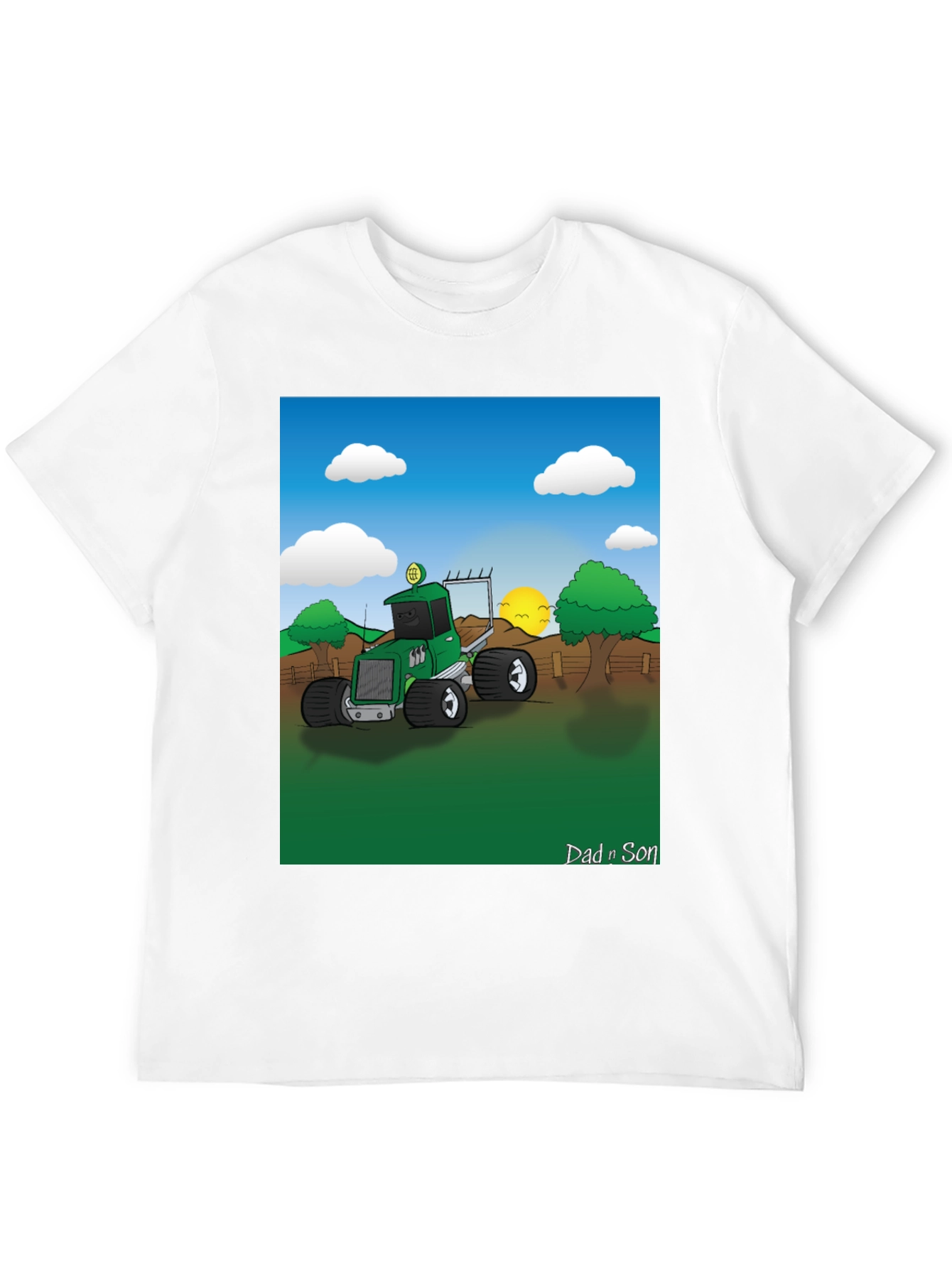 Dad n Son Cartoon Tractor Graphic T-Shirt
