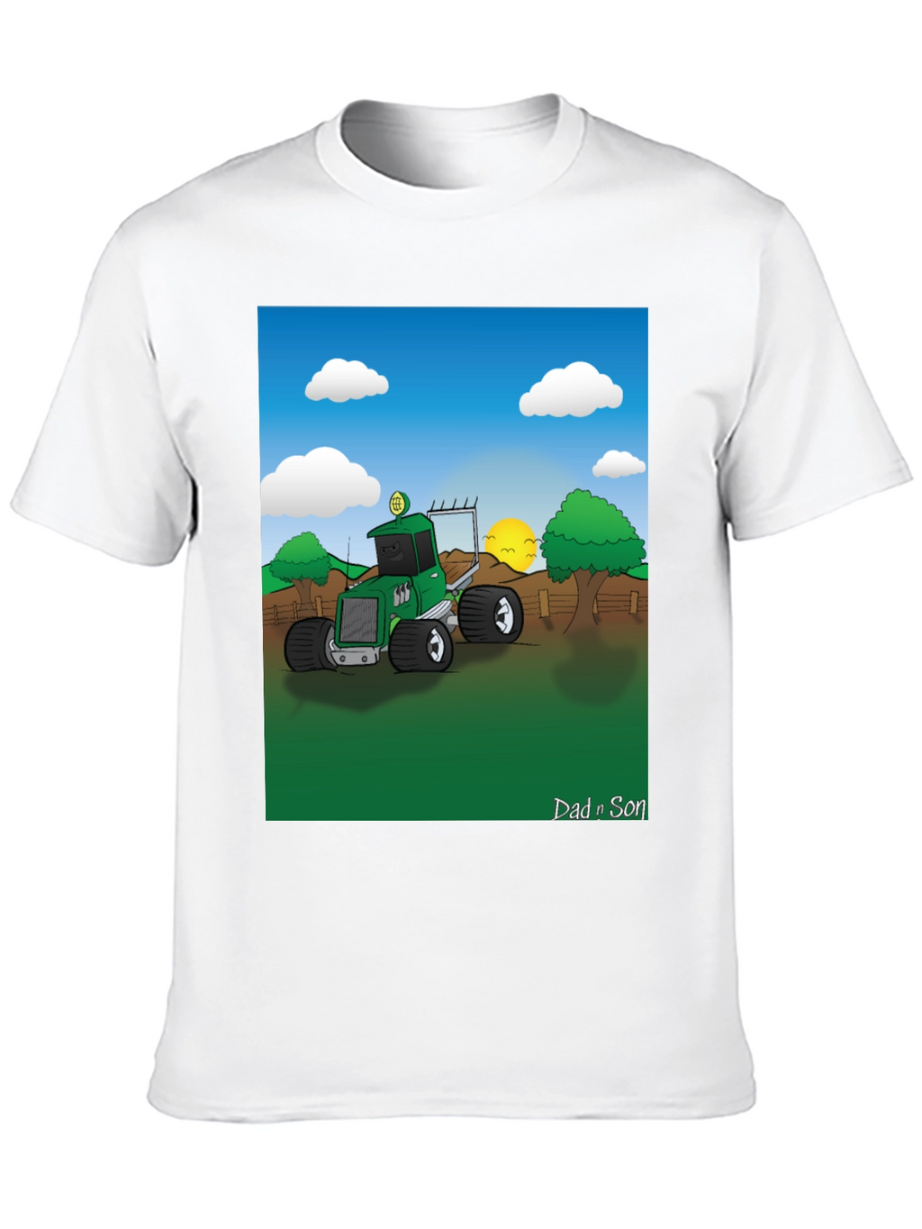 Dad n Son Cartoon Tractor Graphic T-Shirt