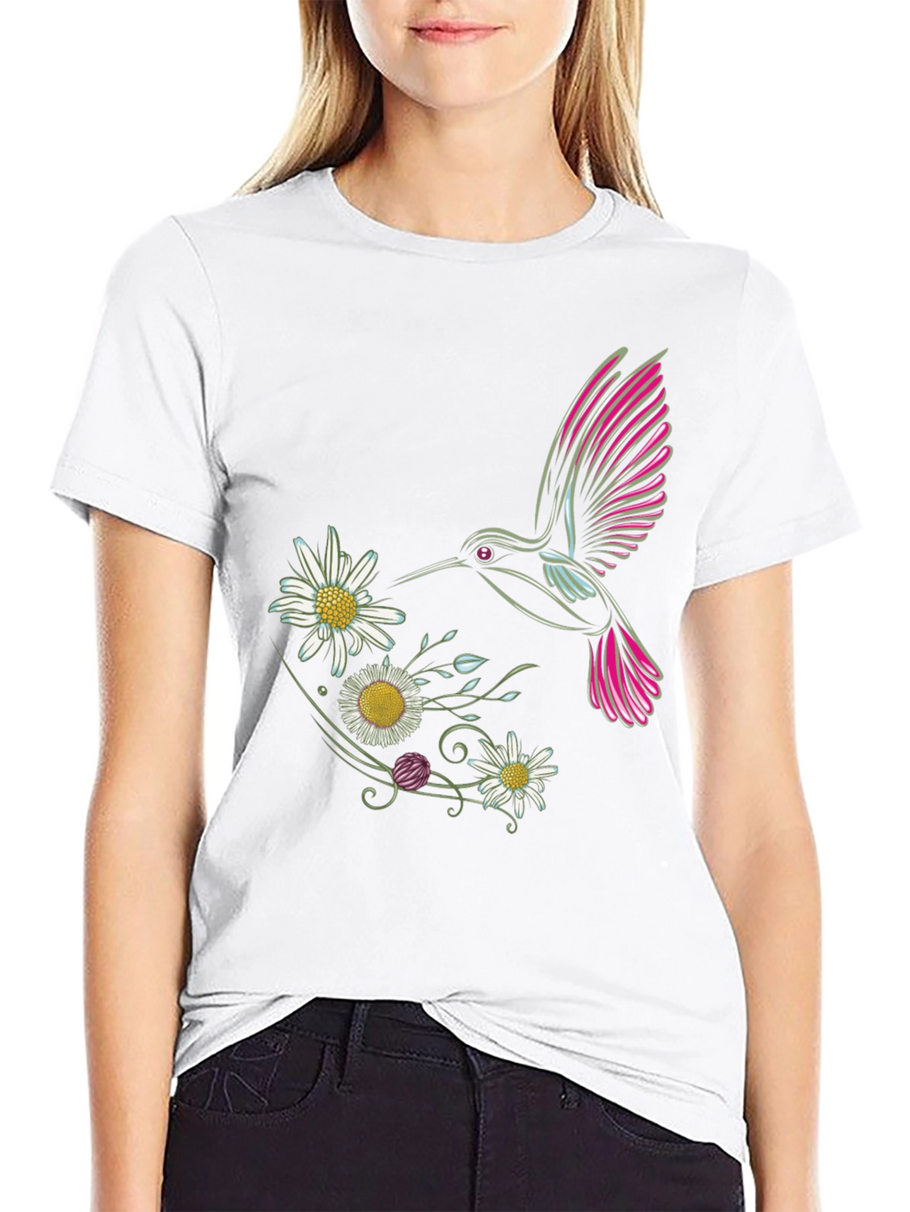 Hummingbird and Daisy Graphic Tee