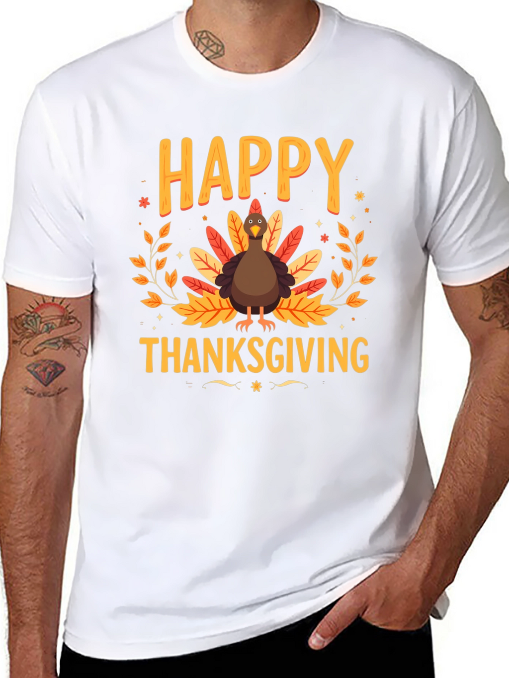 Happy Thanksgiving Turkey Graphic Tee - Holiday Apparel