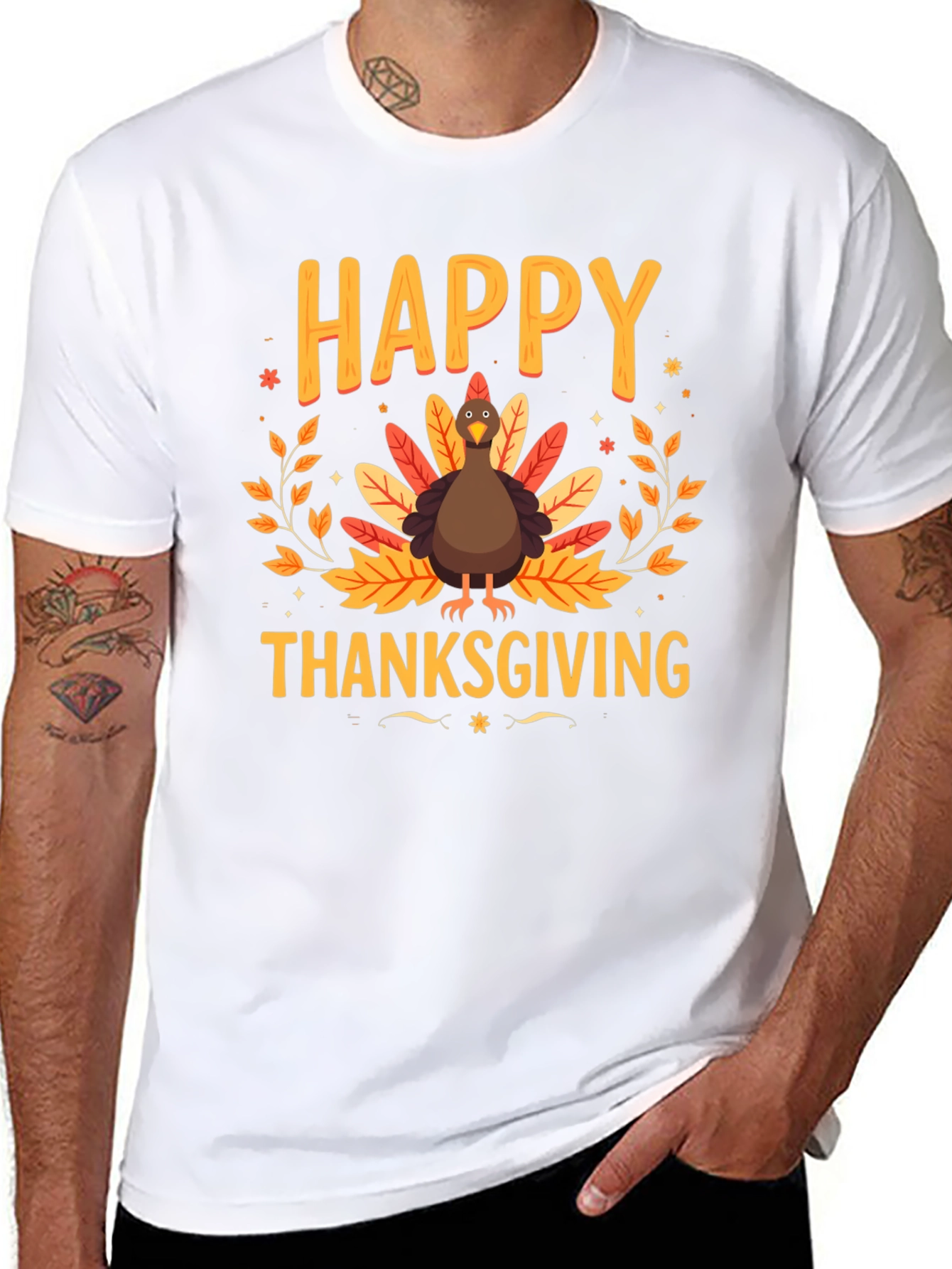 Happy Thanksgiving Turkey Graphic Tee - Holiday Apparel