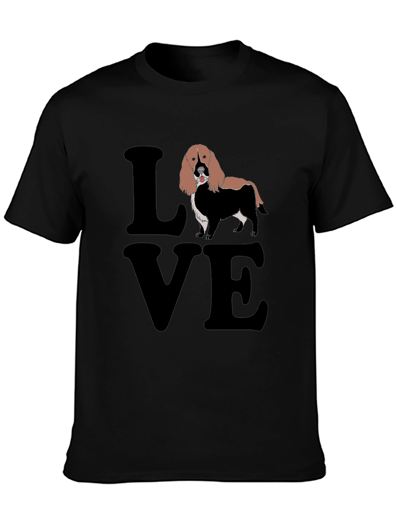 Love Spaniel T-Shirt Black Cotton