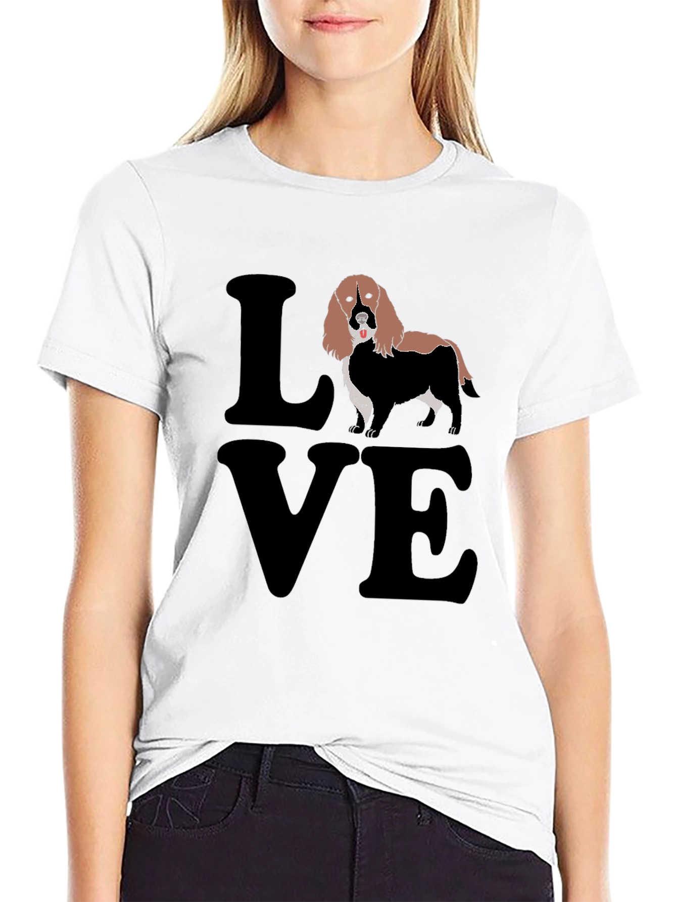Love Spaniel T-Shirt Black Cotton